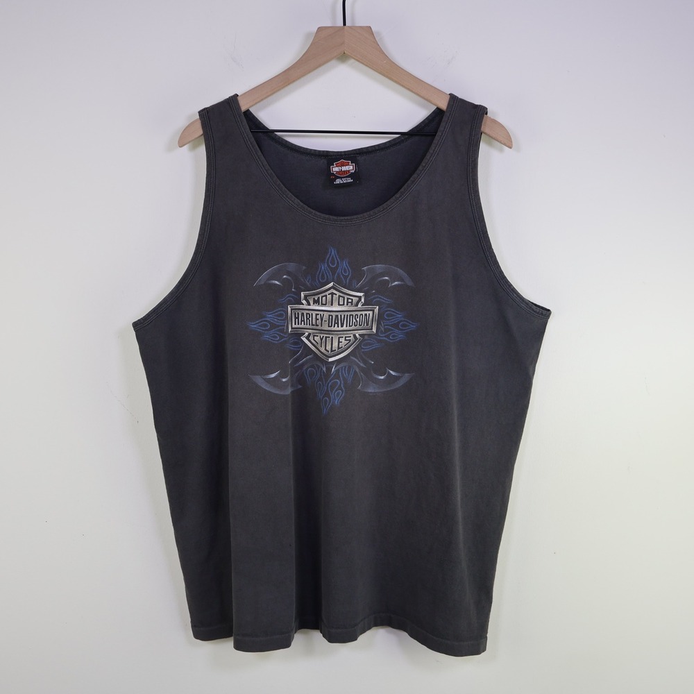 Vintage 2006 Harley Davidson Oak Lawn Tank Top 2X Biker Grunge Fade Black Cotton
